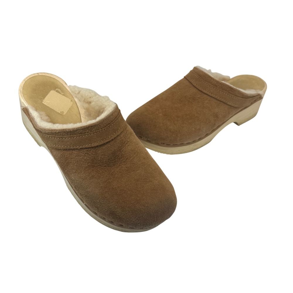 Sven Original Clogs‎ Brown Suede Shearling Lined Wood Mule Made in USA Size 38